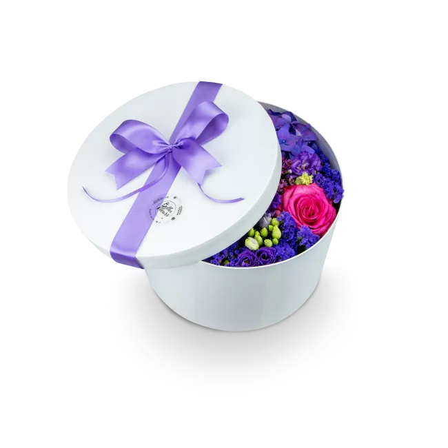 Box of purple flowers closed